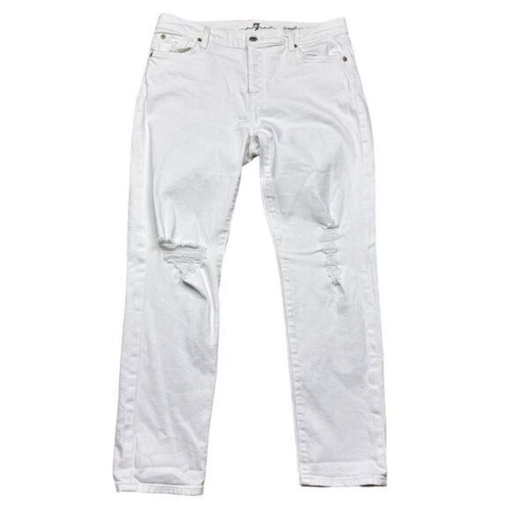7 For All Mankind Women's Josefina Skinny Boyfriend Distressed White Jeans Sz 29